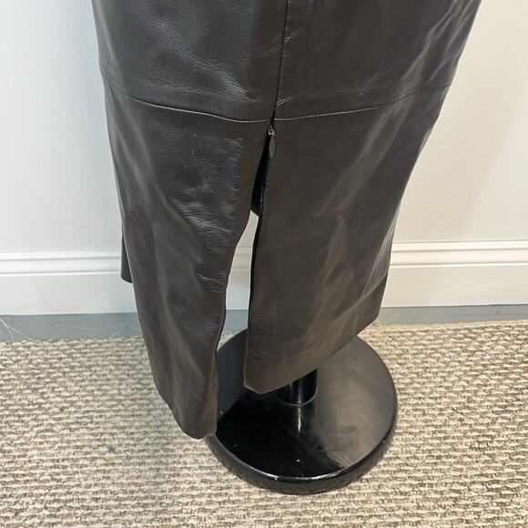 Dana Buchman Long Leather Skirt Women's 8 Black Brown Straight Career Formal - Picture 6 of 10